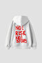 هودي أبيض للجنسين من No Risk No Story مطبوع قصة فضفاضة