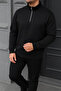 Men's Winter Basic Black Zippered Sweatshirt