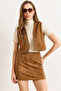 Women's Tan Stone Detailed Suede Vest Ylk-19000095
