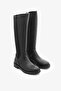 Black Genuine Leather Side Zipper Stretch Detailed Women's Below-Knee Boots - 2