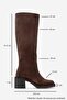 Fros Brown Suede Genuine Leather Women's Thick Heeled Boots - 6