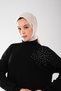 Women'S, Black, Stone Printed, Slit, High Neck Stylish Stretchy Hijab Tunic - Casual / Evening Dress _2296 - 2