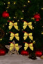 6 cm Gold Glitter Eva Bow Ribbon – Set of 6 Christmas Tree and Package Decorations