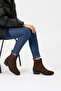 Women's Bitter Brown Suede Elastic Sheepskin Lined 3 cm Heeled Non-Slip Sole Boots - 3
