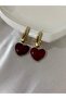 Burgundy Heart Steel Earrings - 3