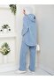 Women's Hooded Pocketed Denim Blue Tunic Trousers Set - 4