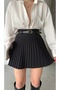 Atlas Fabric Pleated Skirt with Belt Detail and Shorts - 3