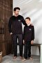 Men's Black Plaid and Square Pattern Long Sleeve Father-Son Velvet Fabric Winter Warm Pajama Set