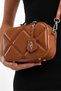 Small Size Embroidery Detailed Crossbody Cross Strap Women's Shoulder Bag Brown