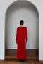 25015 Women's V Pattern Knitted Premium Anti-Pilling Knitwear Long Dress Red - 7