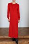 25015 Women's V Pattern Knitted Premium Anti-Pilling Knitwear Long Dress Red - 5