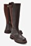 Women's Flat Zippered Stretch Boots Brown Skin
