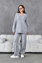 Women's V-Neck Knit Detail Oversized Sweater Pants Two-Piece Knit Set
