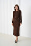 Women's Crew Neck Button Detail Patterned Jacket Skirt Two-Piece Knitwear Set - 4