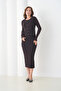 Women's Crew Neck Button Closure Ribbed Knit Jacket Dress Two-Piece Knitwear Set - 2