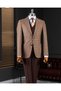 Italian Style S Slim Fit Men's Jacket Vest Pants Suit Brown T14640