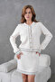 Women's Crew Neck Button Closure Patterned Jacket Skirt Two-Piece Knitwear Set 12308