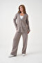 Women's V-Neck Pocket Detail Button Closure Oversized Jacket Pants Two-Piece Knitwear Set - 3