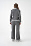 Women's Mock Neck Zipper Closure Striped Ribbed Knit Jacket Pants Double Knitwear Set - 6