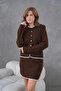Women's Crew Neck Button Closure Jacket Skirt Two-Piece Knitwear Set