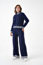 Women's Mock Neck Zipper Closure Striped Ribbed Knit Jacket Pants Double Knitwear Set - 3