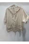 Beige Italian Hooded Buttoned Linen Blouse - 5