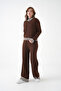 Women's Mock Neck Zipper Closure Striped Ribbed Knit Jacket Pants Double Knitwear Set - 5