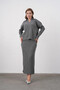 Women's Polo Neck Half-Button Placket Knit Detail Sweater Skirt Two-Piece Knit Set