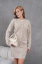 Women's Crew Neck Button Closure Jacket Skirt Two-Piece Knitwear Set - 4