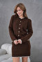 Women's Crew Neck Button Closure Jacket Skirt Two-Piece Knitwear Set - 4