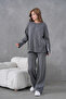 Women's Crew Neck Slit Oversized Sweater Pants Two-Piece Knitwear Set