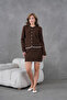 Women's Crew Neck Button Closure Jacket Skirt Two-Piece Knitwear Set - 2