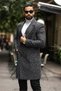 Men's Black and White Patterned Cashmere Coat with Pocket Detail