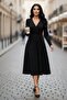 Black Elegant V-Neck Midi Dress - 4