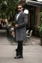 Men's Black and White Patterned Cashmere Coat with Pocket Detail - 4