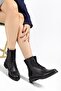 Women's Genuine Leather London Model Black Color Side Zipper Boots - 2