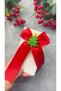 Handmade Christmas Red Ribbon Bow Pine Tree Clip-On Buckle (6cm with Metal Clip)