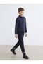 Navy Blue Mock Neck Textured Boys' Knitwear Cardigan - 2