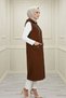 Aruz Yelek Box Quilted Fabric Women's Tile Hooded Vest with Buttoned Pocket Detail - 3