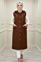 Aruz Yelek Box Quilted Fabric Women's Tile Hooded Vest with Buttoned Pocket Detail - 2