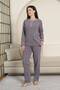 Women's Pajamas Set - Plum Daisy Patterned Long Sleeve Stretch Fabric Cotton 2881Uk - 3