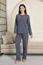 Women's Pajamas Set - Navy Blue Daisy Pattern Long Sleeve Stretch Fabric Cotton 2881Uk