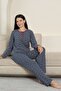 Women's Pajamas Set - Navy Blue Daisy Pattern Long Sleeve Stretch Fabric Cotton 2881Uk - 2