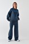 Unisex Oversized Tracksuit Set Basic Marine – Crew Neck, Wide Legs, 3 Thread Fleece-Lined Fleece - 4