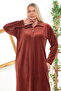 Large Size Warm Zippered Winter Velvet Dressing Gown with Collar, Stone Detailing, and Pockets - 3
