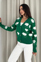 Long Sleeve Floral Pattern Knitwear Cardigan Green - 4
