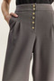 Women's Gray Gold Button Detailed Pleated High Waist Palazzo Trousers 60282038 - 5