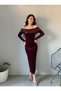 Women's Slim Fit Sequined Madonna Collar Velvet Stylish Special Day New Year Dress