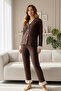 Women's Pajama Set with Crinkle Texture and Ruffle Details - 3
