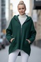 Italian Pine Green K Hooded Long Sleeve Casual Boucle O Oversized Woven Jacket with Zipper Pockets 75 80